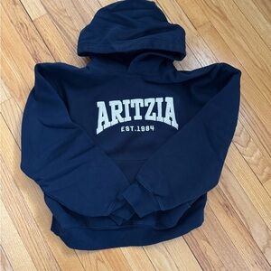 Aritzia Dark Blue Hoodie with White Logo